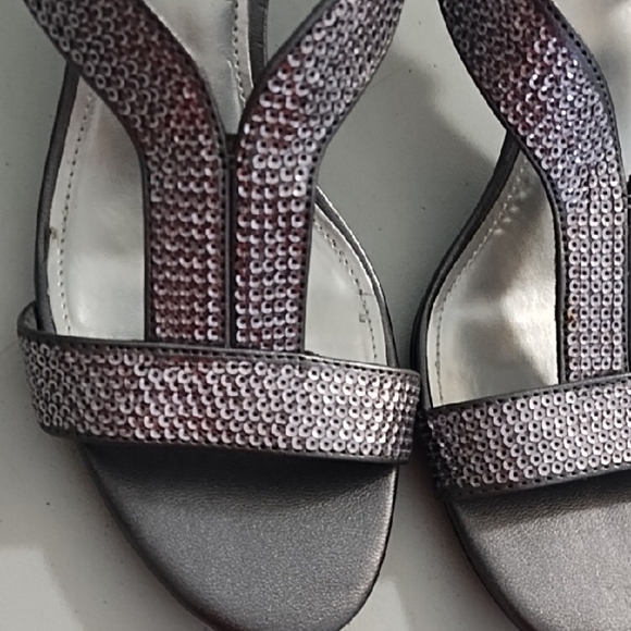 Silver Sequined Strappy Kitten Heel Sandals - Picture 10 of 12